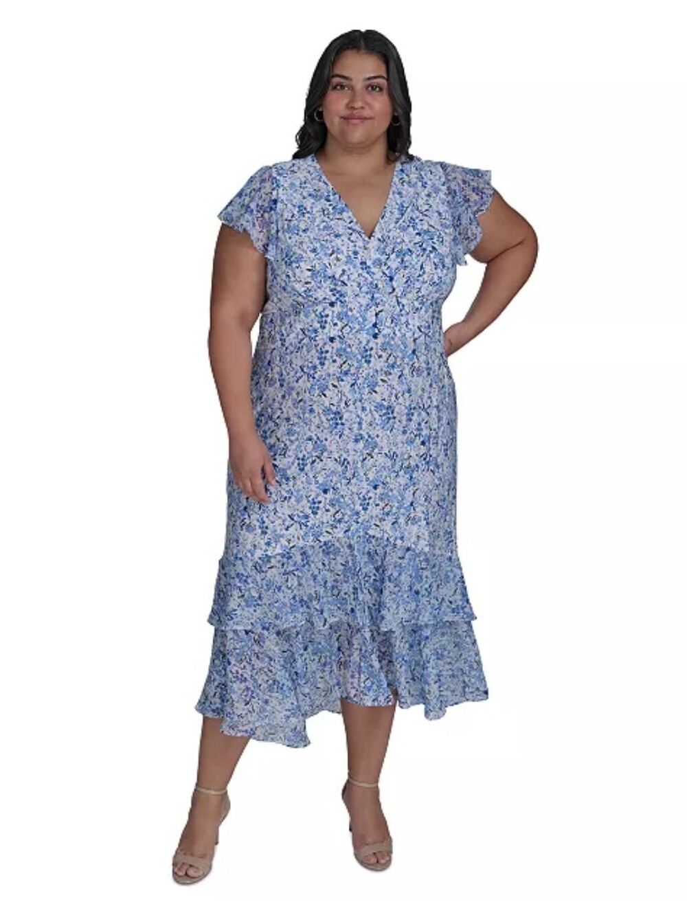 Tommy Hilfiger NWT Blue White Floral Ruffle Maxi Dress Plus Size 18W $129 Boho